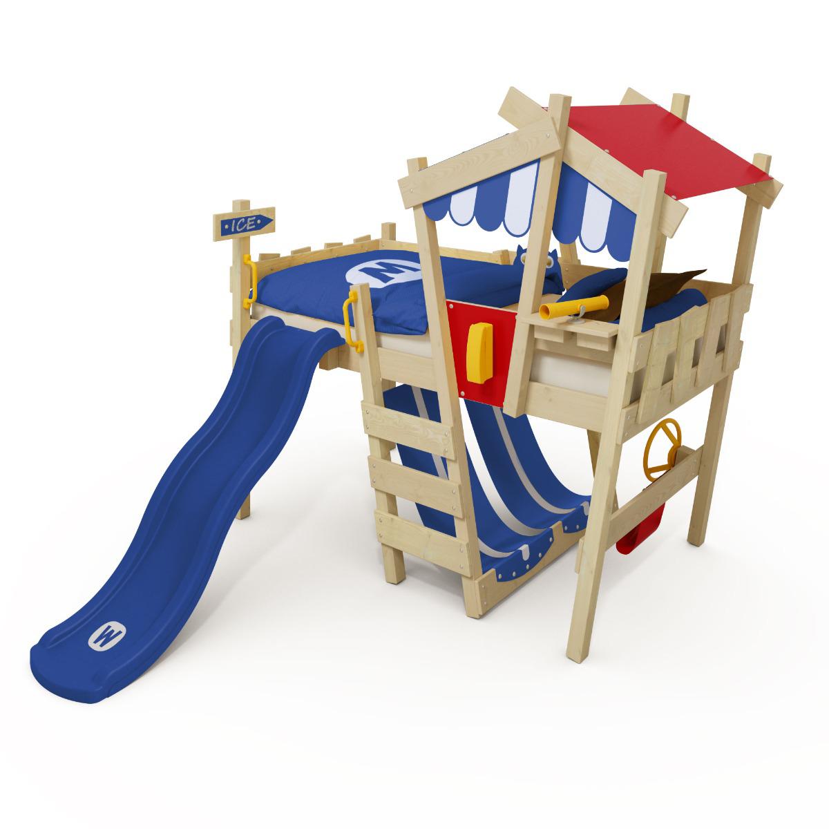 Hochbett CrAzY Hutty mit Rutsche - Abenteuer Spielbett Massivholz 90x200 cm - Kinderzimmer Schlafplatz mit Dach und bemalbarer Plane - Wickey