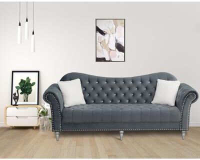 AMERROBIL Velvet Rolled Arm Chesterfield Sofa