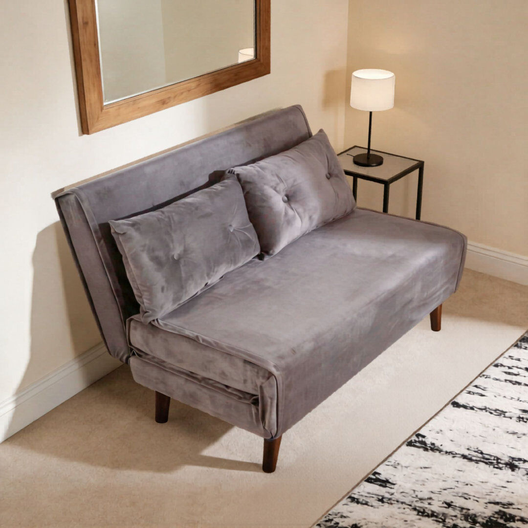 Fairmont Park Lonara Two Seater Upholstered Double Sofa Bed Grey Velvet 82cm H X 121cm W X 90cm D
