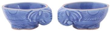 Novica Handmade Elephant Companion In Blue Celadon Ceramic Bowls (Pair)