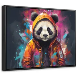 LEINWAND Bilder mit Rahmen - Panda - Jacke - Graffiti - Orange - 40x30