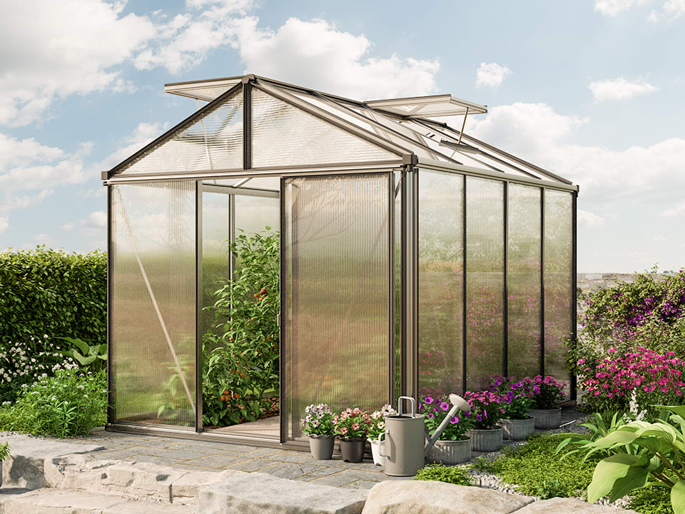 GFP 8x10x7.61ft Greenhouse Natural Aluminum Polycarbonate Glasshouse - (GFPV00932)
