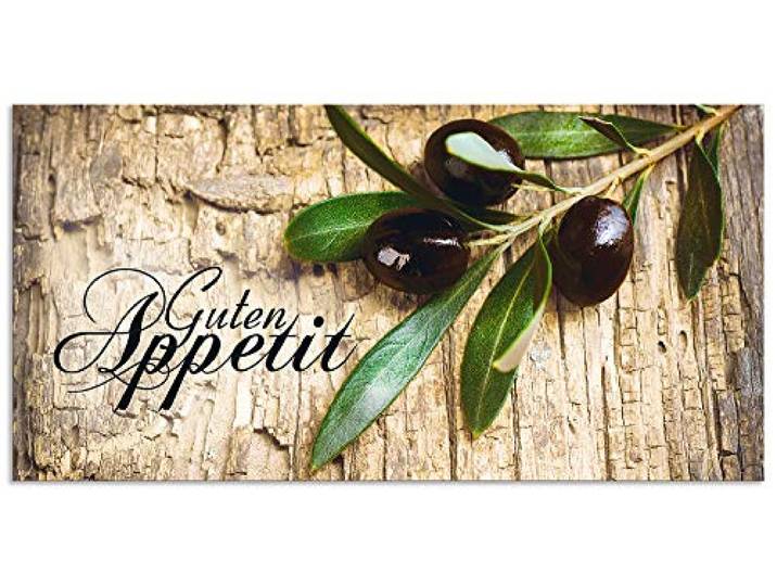 ARTland Spritzschutz Küchenrückwand aus Alu für Küche Herd Spüle 100x50 cm (BxH) mit Motiv Kräuter Olive Guten Appetit Olivenzweig Holzoptik Braun H6ZI