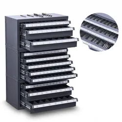 VEVOR Bohrer-Spenderschrank, 3-teilig, drei Schubladen für 1,6 mm bis 12,7 mm und Buchstabengrößen A bis Z, Bohrer-Organizer mit fünf Schubladen für Drahtstärken Nr. 1 bis Nr. 60, Stapelbarer Schrank