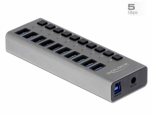Delock 63670 USB-Hub 10 Port USB-A USB 3.1 Gen1 5 GBit/s mit USB-C Stecker Grau 63670