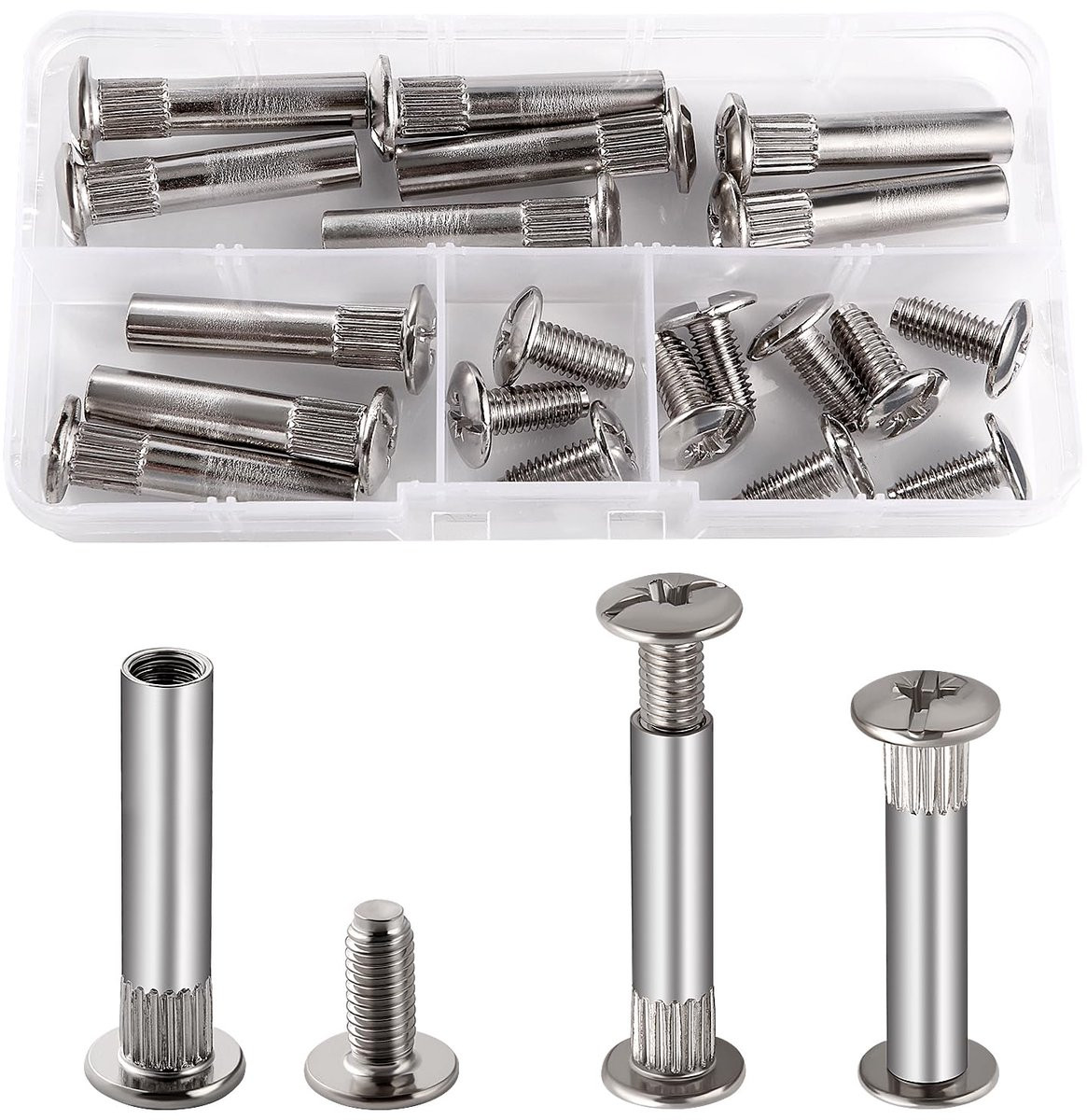 10 stuks Nikkel Verbindingsschroeven M6 voor Meubelbevestiging, Lengte: 36-45 mm