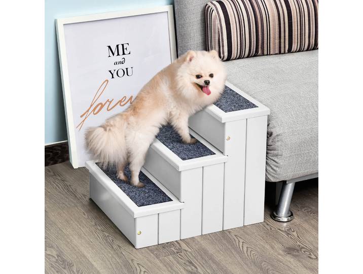 Escaliers pour animaux de compagnie Pawhut, 3 marches, escaliers en bois portables avec revêtement en tapis