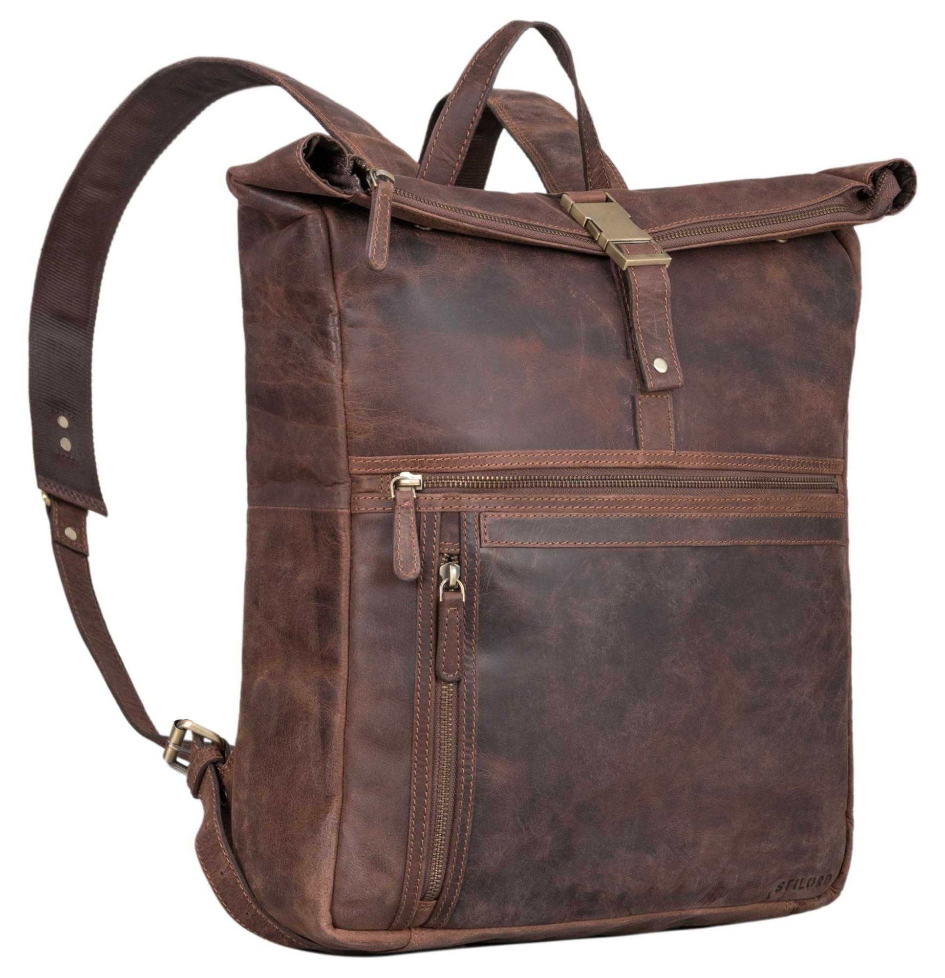 Rolltop Rucksack aus Leder für Laptops bis 17 Zoll