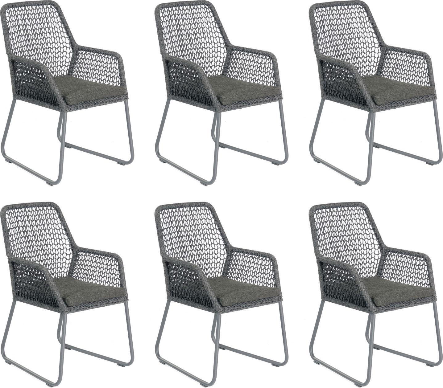 Sonnenpartner 6er-Set Gartensessel Poison Aluminium mit Polyrope dunkelgrau Gartenstuhl Sessel