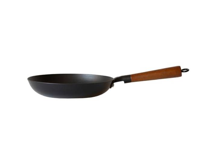 BAF Pfanne Induktion Ø 26 cm - Flacher Rand - große runde antihaftversiegelte Bratpfanne aus Gusseisen mit Holzgriff, Schwarz