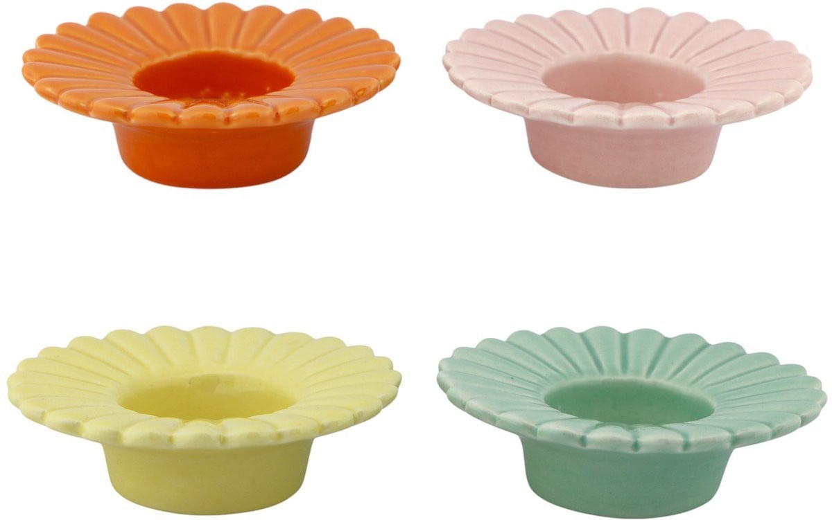 Home Society - Set van 4 Waxinehouders - Porselein - Bloemvorm - Pastel