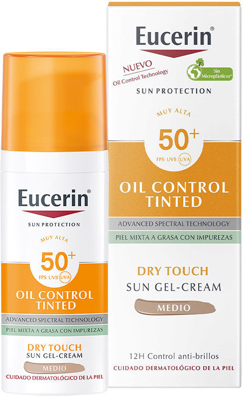 Eucerin Huile Protection Solaire toucher sec gel-crème couleur SPF50+ #medium