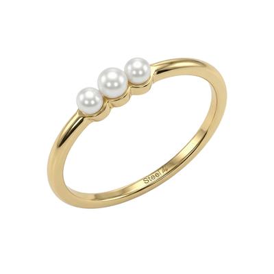 Fingerring AMOR Gr. 58, gold (gelbgoldfarben, weiß), Fingerringe, Damen, 58, Edelstahl Perlen, 1,5mm, Edelstahl, Perlen, Fingerring, mit Glasperle