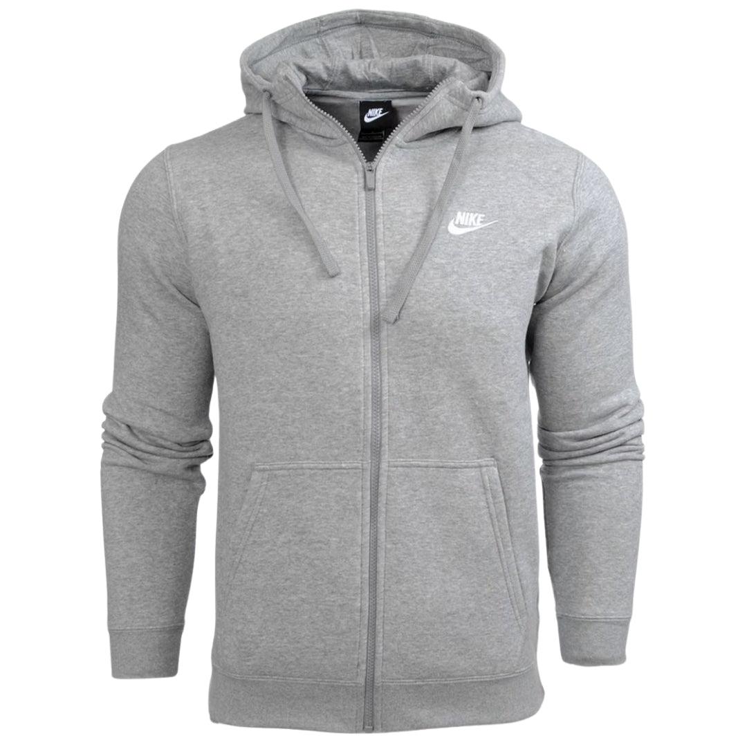 Nike Club Fleece Kapuzenpullover mit durchgehendem Reißverschluss - Hellgrau