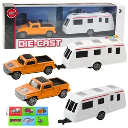 Set Metallauto mit Wohnwagenanhänger Orange
