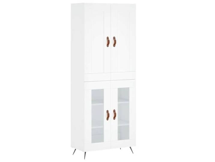 Fisinber Highboard Weiß 69,5x34x180 cm Holzwerkstoff Kommode 2-teilig Elegantes Highboard in Weiß für Wohnzimmer und Essbereich, mit viel Stauraum, robusten Eisenbeinen und Glastür.