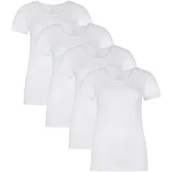 Bamboo basics Damen T-Shirt KATE, 4er Pack - Unterhemd, Rundhals, Single Jersey Weiß / S