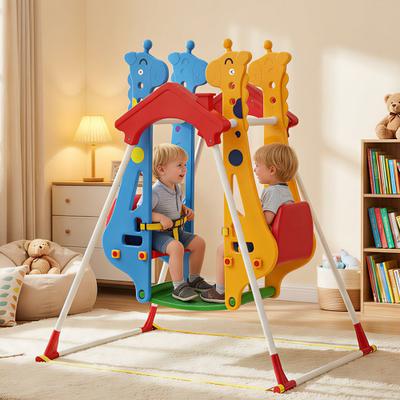 Homcom Qaba Kids Indoor Swing with Double Seats, Safety Belts, Metal Stand, Toddler Swing Set, Mixed Color