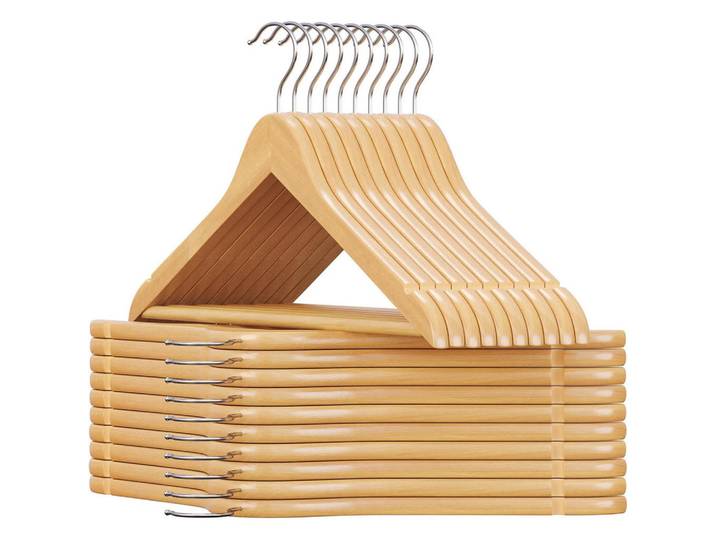 Kleiderbügelset, Birkefarben, Holz, Ahorn, 44.5x23x1.2 cm, Haken drehbar, rutschfest, Garderobe, Kleiderbügel