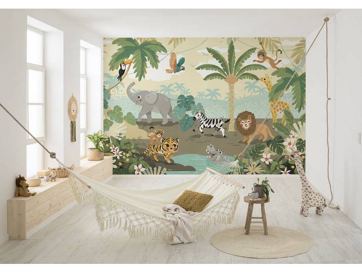 Fototapete KOMAR Digitaldruck Vlies - Baby Safari - Größe 350 x 250 cm , bunt, Rollen: 1, Vlies, Tapeten, Fototapete, Wohnzimmer, Schlafzimmer