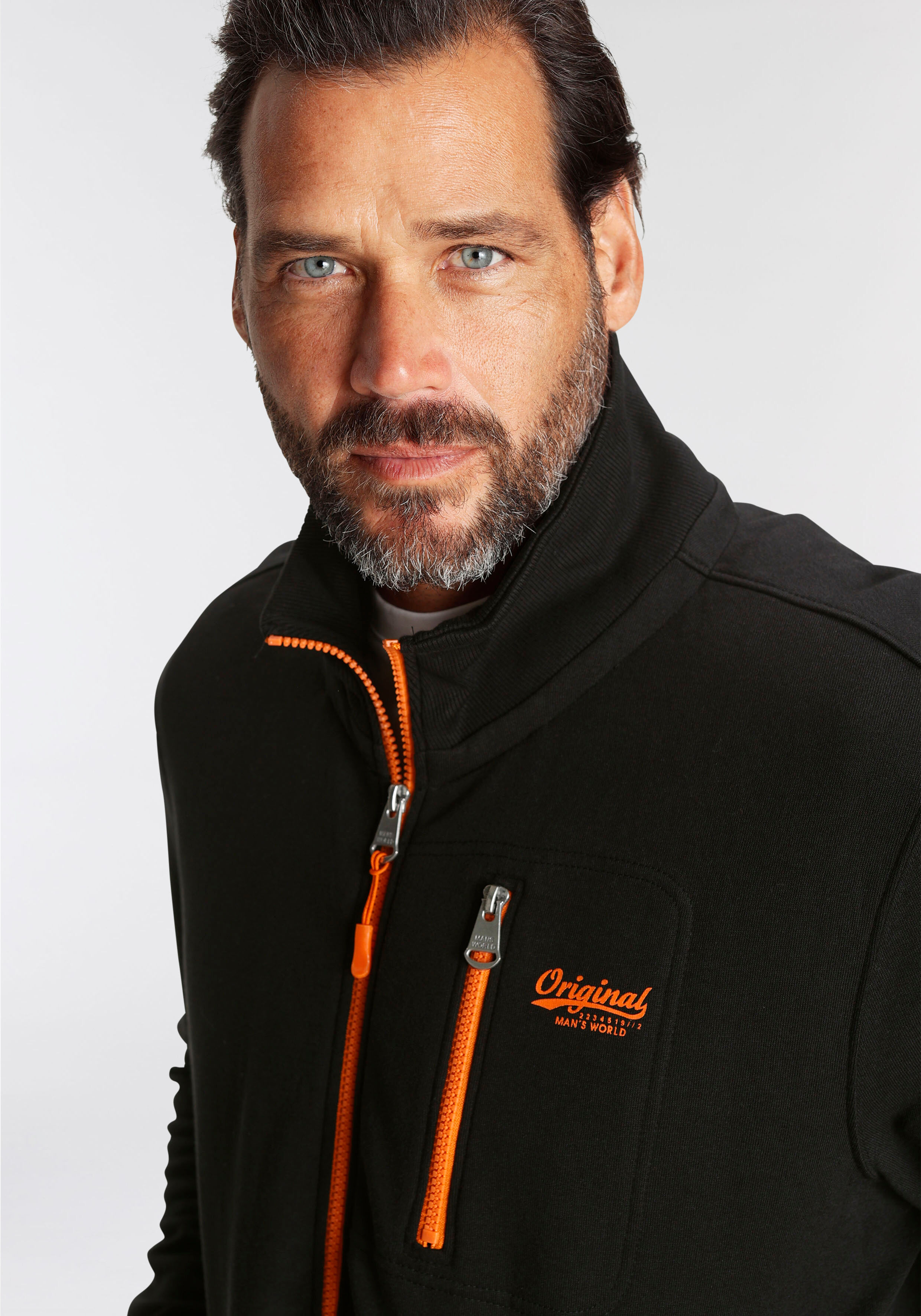 Sweatjacke MAN'S WORLD, Herren, Gr. S (44/46), schwarz, angeraute Sweatware, Obermaterial: 60% Baumwolle, 40% Polyester, unifarben, normal, Rippbündchen, Sweatjacken Sweatjacke, mit kontrastfarbigem Reissverschluss schwarz S (44/46)