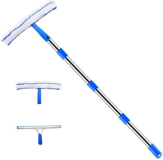 2-in-1 glasreinigingsset met microvezelborstel en raamwisser in wit en blauw