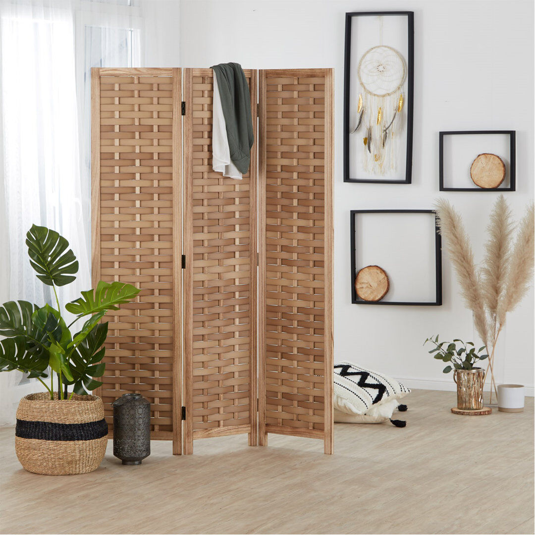 Mistana Room Divider Cublington Room Divider Wood With Rattan With 3 Panels Nature 170cm H X 121cm W X 2cm D