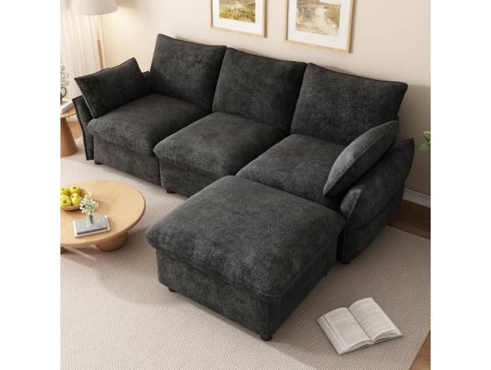 Merax modernes Ecksofa mit Flexibler Ottomane, 3-Sitzer L-Form Couch aus Chenille für Wohnzimmer, Apartment und Single-Haushalt, 222,5x154,5x76,5 cm, Dunkelgrau