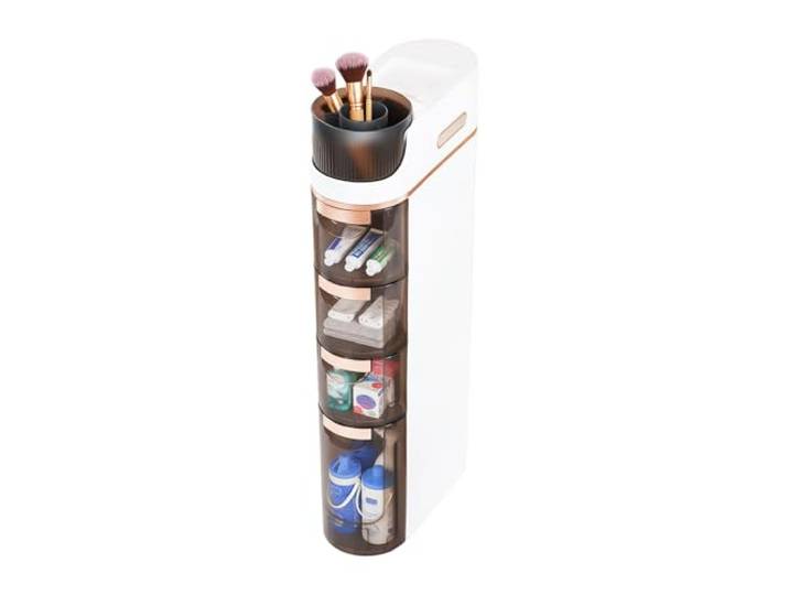 4-Schubladen Aufbewahrungswagen Nischenschrank Schmal Badschrank Organizer-Schrank Badezimmer Organisator Aufbewahrungsschrank Badezimmer Lagerschrank Nischenregal für Bädern, Waschküchen, 17x40x90cm