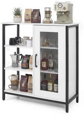 Costway Industrial Side Cabinet with Metal Mesh Door and 3 Open Shelves-White