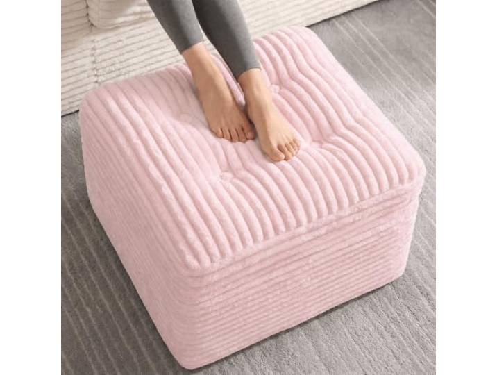 Fabulcozy Ottomane, 60 cm, aus Cordsamt, Fußhocker, Komfort mit zweischichtigem Schaumstoff, großer Sitzsack, weicher Sitz und Stabiler Basis, Fußhocker für Wohnzimmer(Rosa)