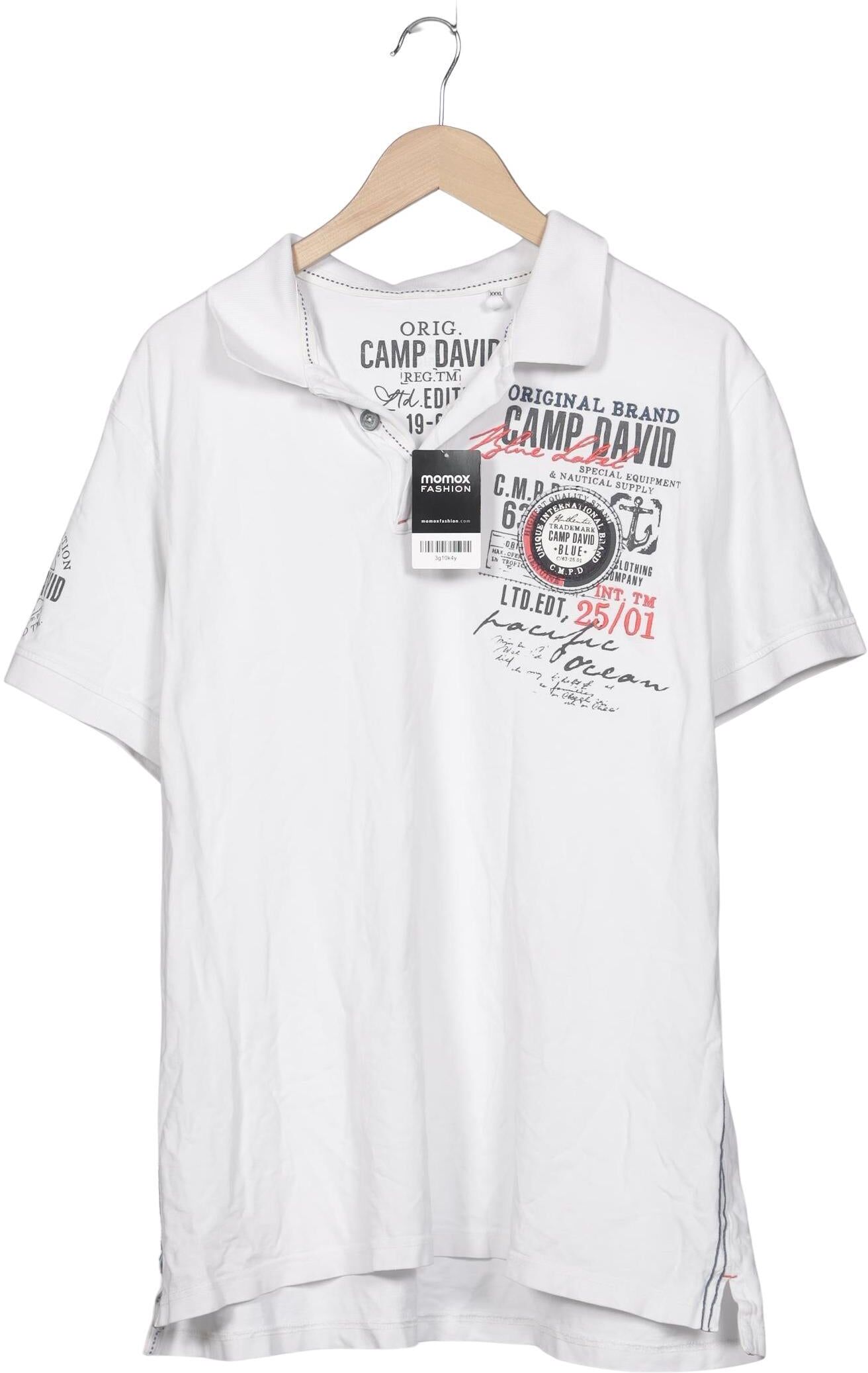 Camp David Herren Poloshirt, Weiß, Gr. 3Xl, Baumwolle - Second Hand