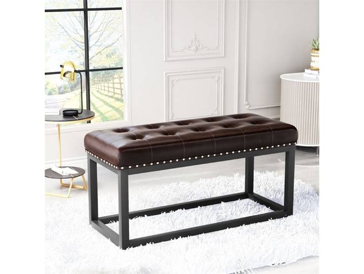 Banc d'appoint - Banc de lit - Banc capitonné - Cadre en Métal - pour Entrée&Chambre ou Salon - Marron