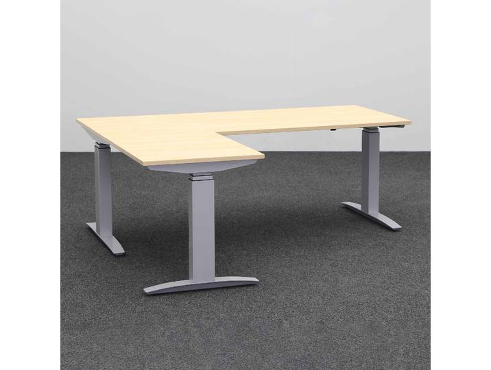 Ergonomischer Höhenverstellbarer Eck Schreibtisch Tradingzone Proline kurze Seite links 180x160 cm, Eiche/Silbergrau, Neu, Tisch - ideal fürs Homeoffice oder Büro