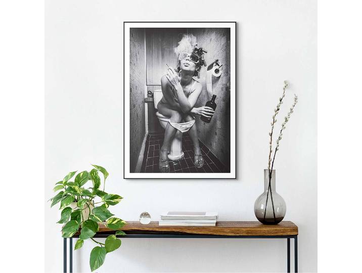 Tableau déco encadré Business Toilettes Impression dans cadre en bois, enduit Noir/Noir 50 x 70 x 1cm