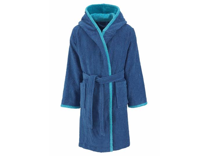 Kinderbademantel GOODPRODUCT Timo Gr. 116, blau, L:72cm, Walkfrottee, Hausmäntel, Kinderbademantel, Bademantel für Mädchen & Jungen aus 100% Baumwolle, mit Kapuze