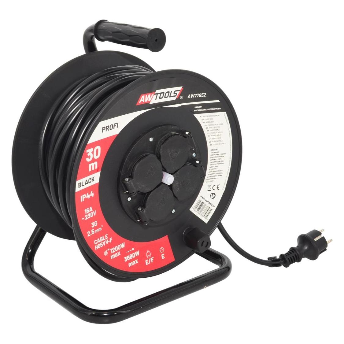 Awtools PRZEDŁUŻACZ BĘBEN PLASTIK PROFI 40m 3x2,5mm 16A / 3680W / IP44 (40 m) (76526875)