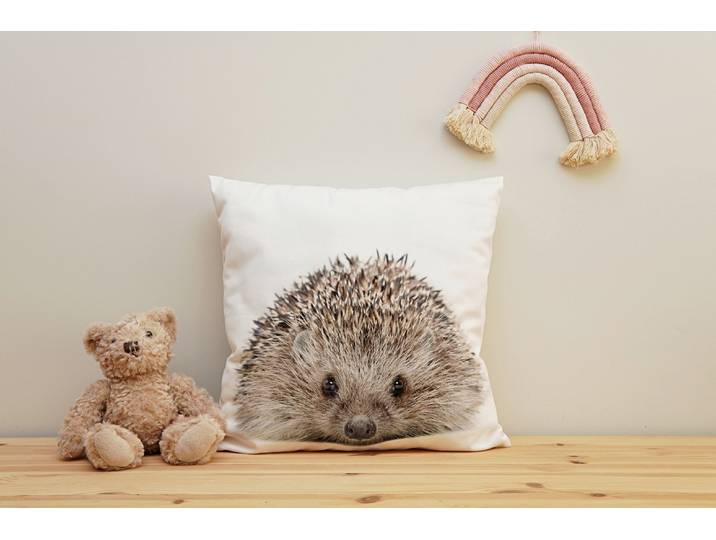 Dekokissen QUEENCE Igel , weiss (weiß, bedruckt), B:40cm H:1cm L:40cm, Polyester, Dekokissen_Sitzkissen_Kissenhüllen, Dekokissen, Kissenhülle mit HD Premium Druck, geruchsneutral, 40x40cm