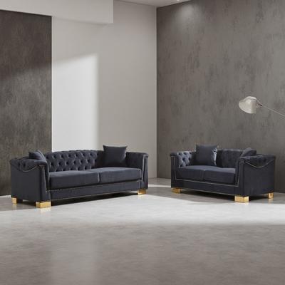 ZWYO HOSIMU Velvet Chesterfield 3+2 Combination Sofa Set with Rolled Arms (5-Seater)