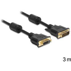Delock DVI Anschlusskabel DVI-D 24+1pol. Buchse, DVI-D 24+1pol. Stecker 3 m Schwarz 83187 doppelt geschirmt, vergoldete Steckkontakte DVI-Kabel