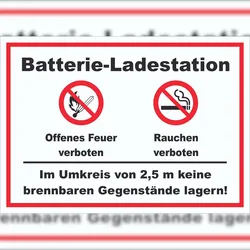 HB-Druck Batterie Ladestation offenes Feuer und rauchen verboten Schild A4 (210x297mm)