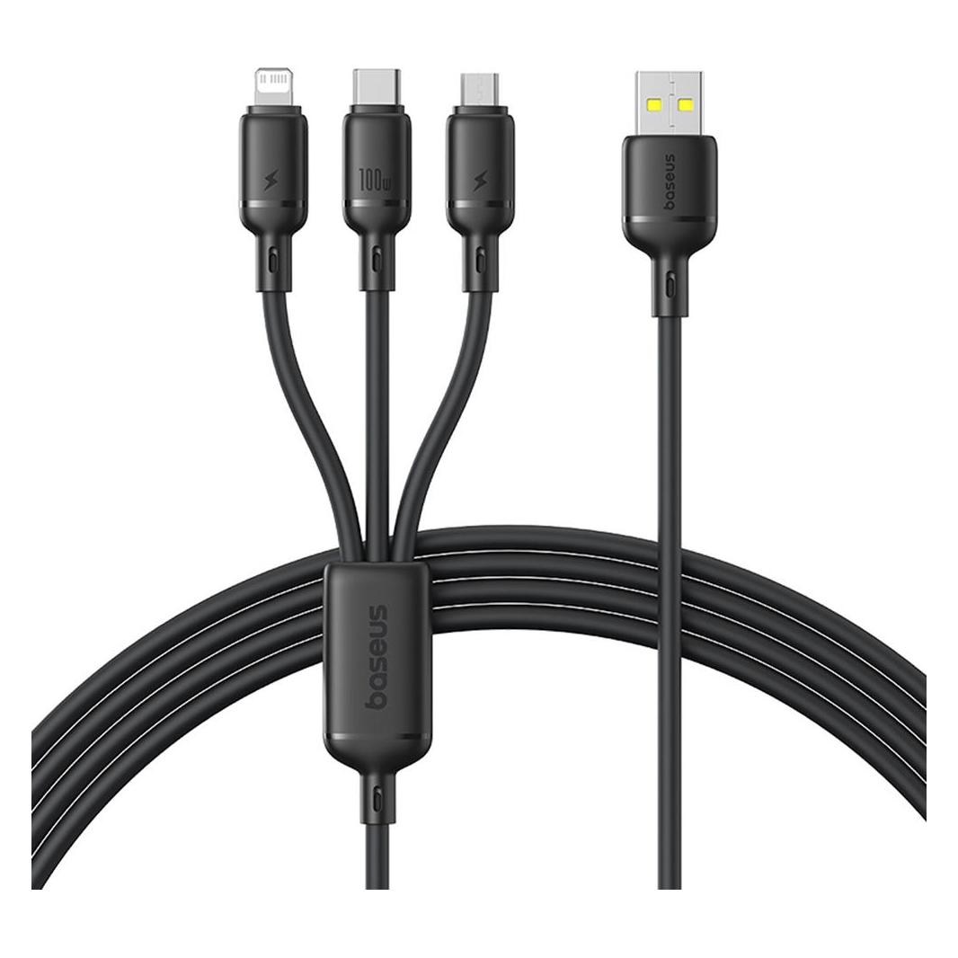 Baseus Rapid Series 3-in-1 USB-A 100W 1.5m, Schwarz (1.50 m, USB 2.0, 100 W) (P10377705123-00)