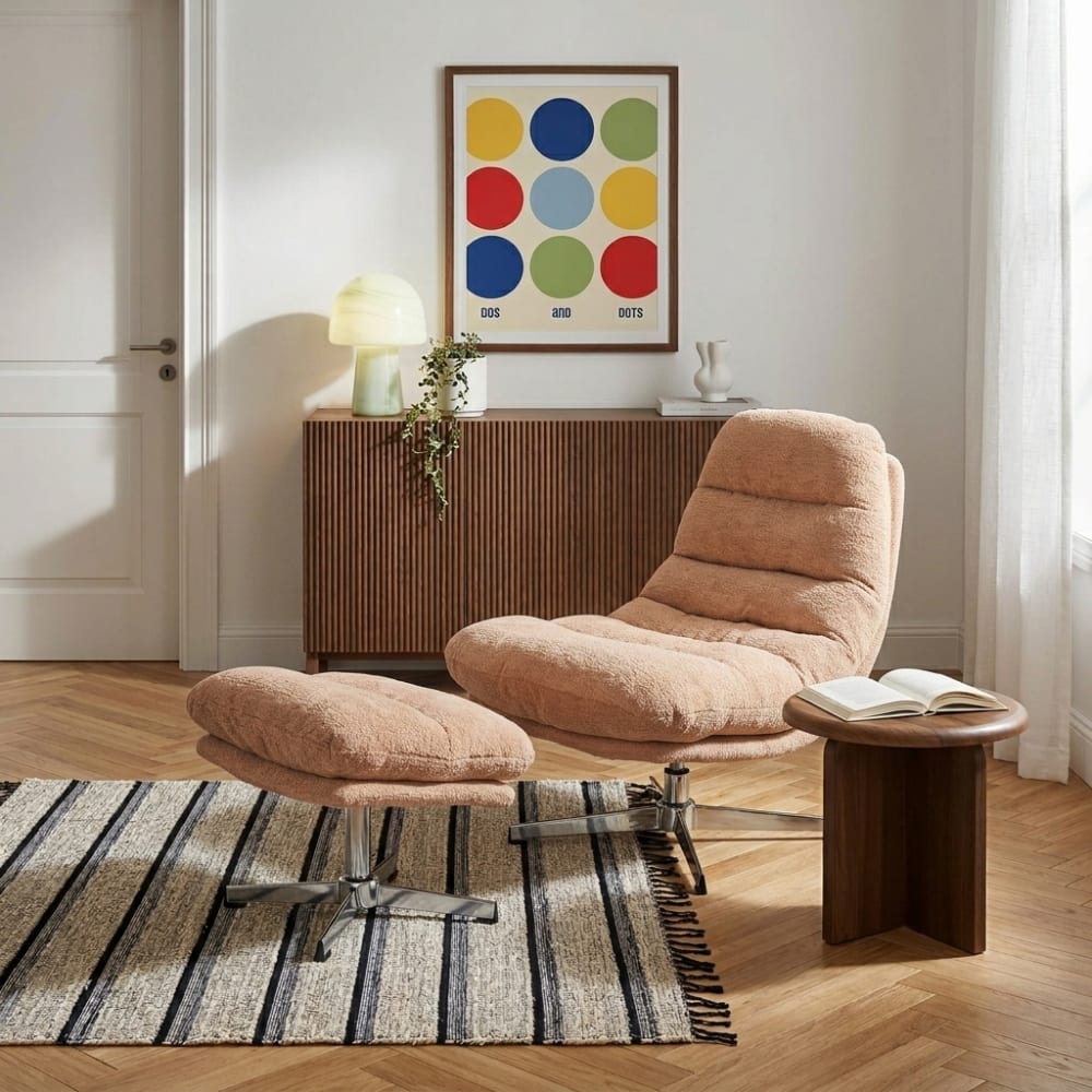 Baita Fauteuil rotatif 1 place + repose-pieds tissu terracotta Marron 78x92x88cm