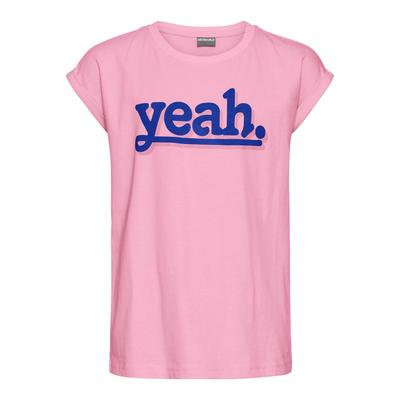 T-Shirt KIDSWORLD "Sprücheshirt mit überschnittener Schulter", Mädchen, Gr. 164/170, rosa, Single Jersey, Obermaterial: 100% Baumwolle, bedruckt, Basic, Rundhals, angeschnitten Umschlagsaum, Shirts T-Shirt, T-Shirt "YEAH" print