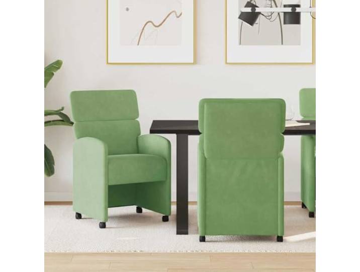 KTHLBRH 2er Set Esszimmerstühle mit Rollen, Samt Hellgrün, 58x65x98 cm Modernes Design, flexible Rollen, flache Armlehnen, ergonomische Form, vielseitig nutzbar