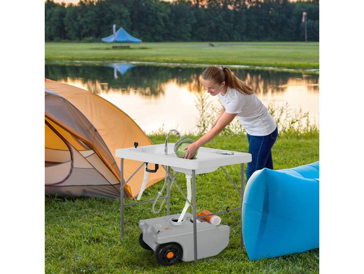 Outsunny Réservoir Eau Camping 22L Roues Bec Rotatif Poignée Pliable