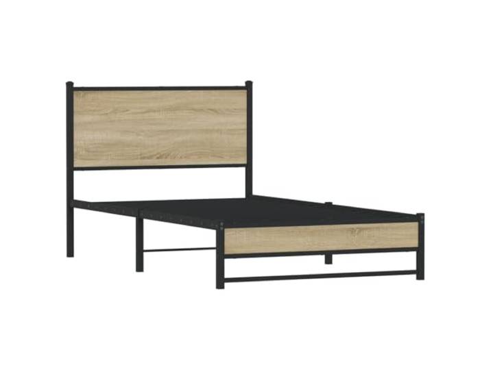KTHLBRH Bettgestell aus Metall, Eiche Sonoma, 107 x 203 cm Lattenrost inklusive, Rahmen aus Stahl, Kopfteil inklusive, Stauraum unten