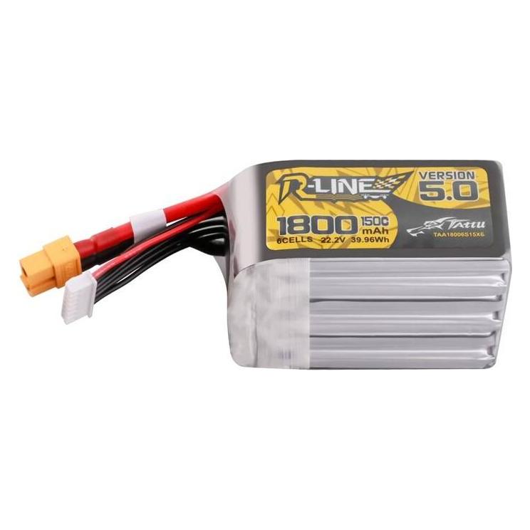 Tattu Lipo R-Line Version 5.0 150C 6S battery with XT60 connector (1800 mAh, 22.20 V) (TAA18006S15X6)