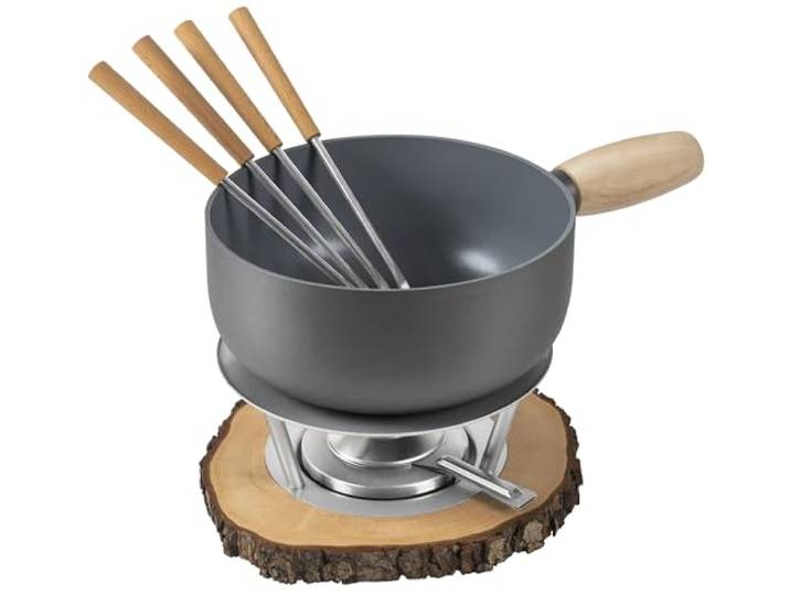 KUHN RIKON Käsefondue Set Alpine Ø 20 cm, 2.5 Liter Inhalt für 2-4 Personen, Set enthält ein Rechaud, ein Pastenbrenner und 4 Gabeln