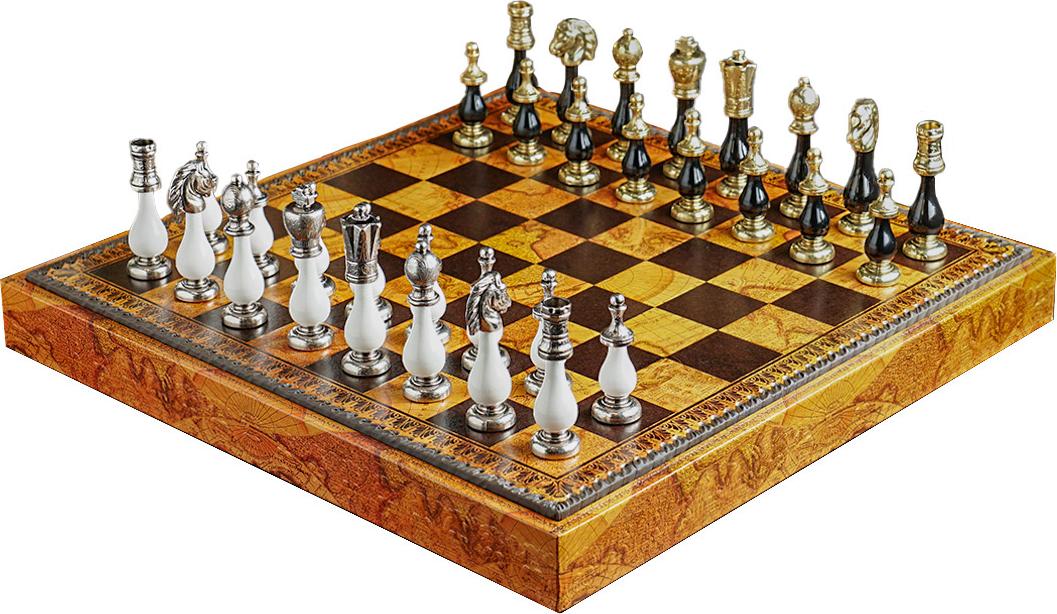 Italienische schachfiguren holz weiß/schwarz + schachbrett kunstleder weltkarte 48